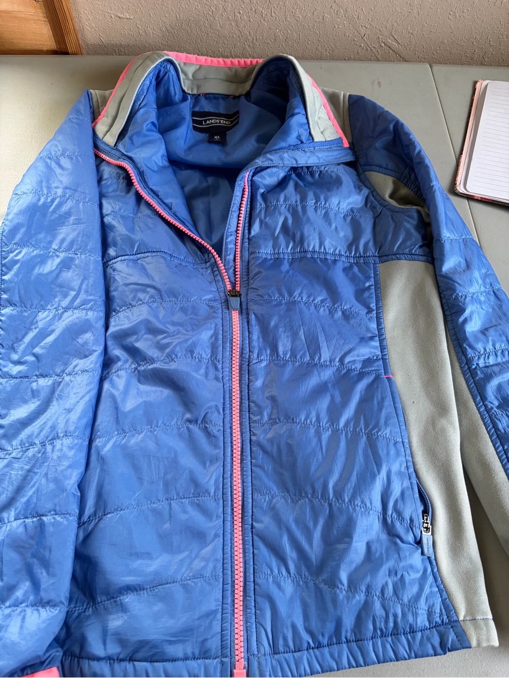 Lands' End Girls XL 16 Hybrid Puffer Fleece Jacket Blue Pink Full Zip